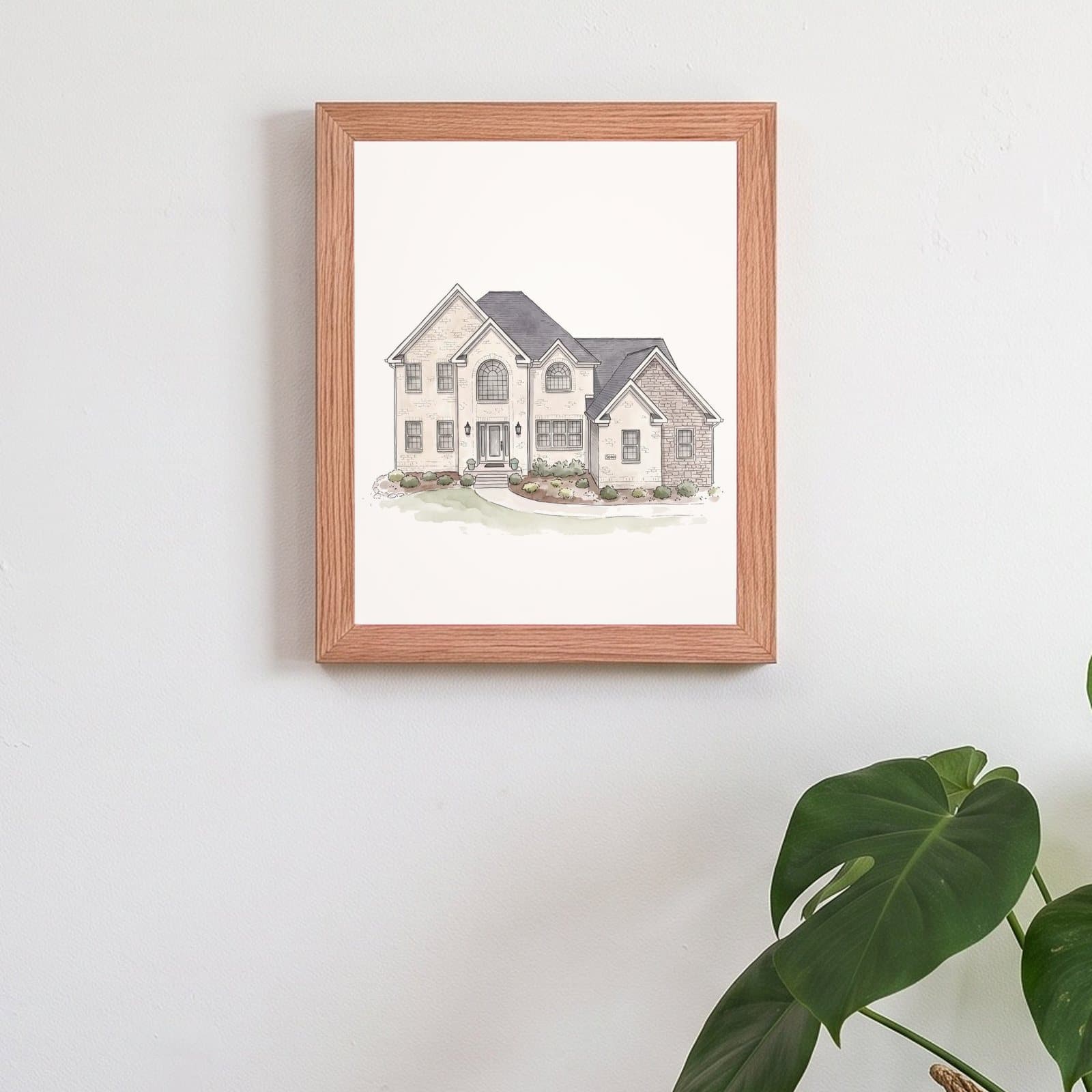 Framed 8x10 in a Red Oak frame, hung on a wall.